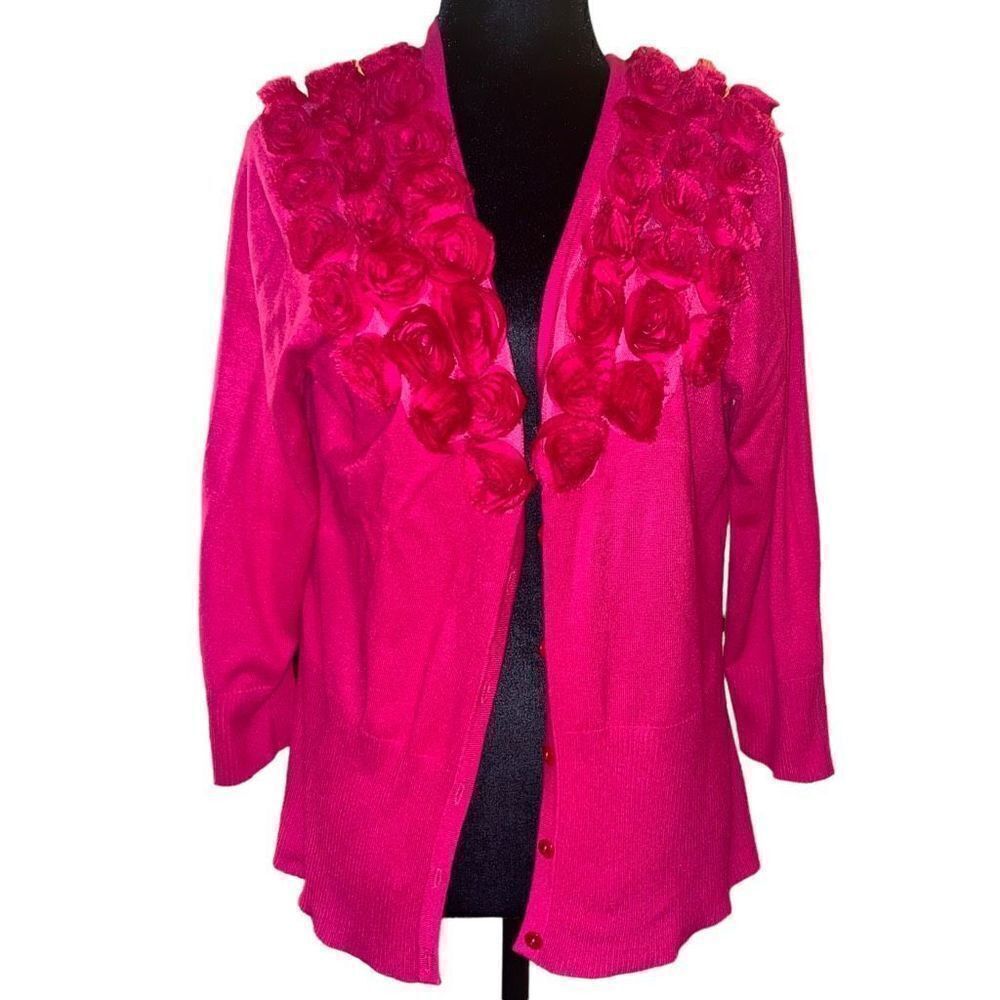 Marisa‎ Christina Pink Cardigan Sweater with Rolled Flower Accent in Size L